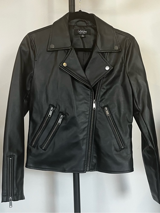 CoffeeShop Jackets & Blazers - CoffeeShop Black Faux Leather Asymmetrical Moto Jacket Small